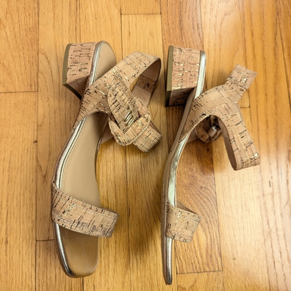 Donald Pliner Vixi Cork Color Strap Block Heels - Picture 5 of 8